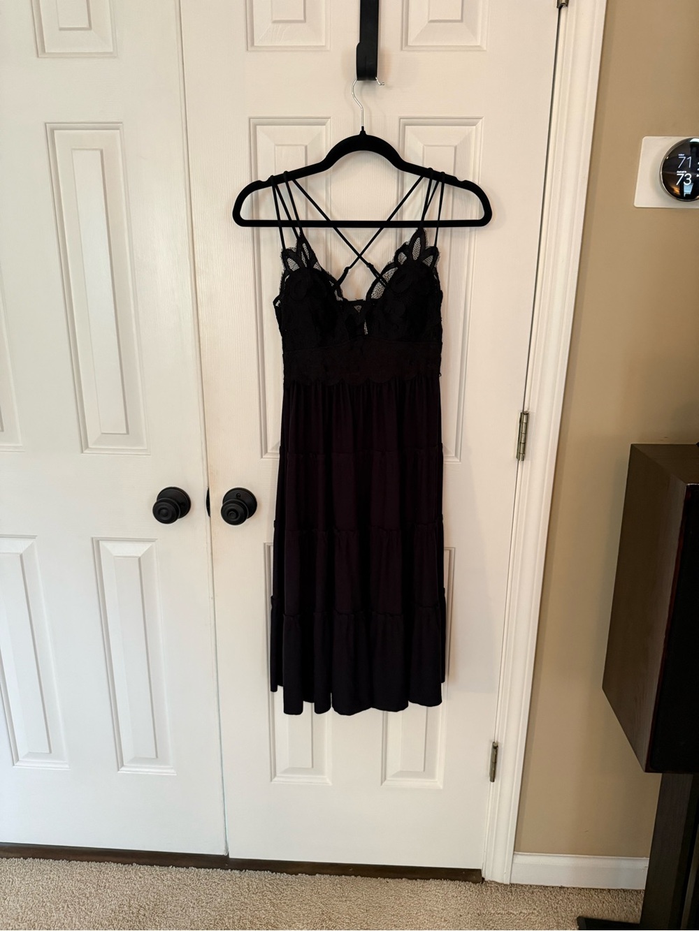 Black Lace-Trim Strappy Women's Dress